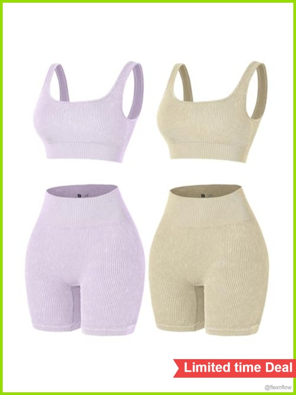 Seamless Ribbed High Waist Yoga Shorts Sports Bra 4 Piece Workout Set